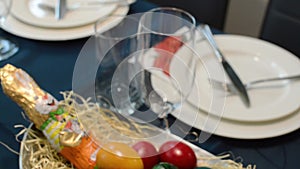 Easter Festive Table With Bunny And Eggs Decoration