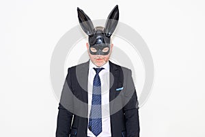 Easter fetish concept with businessman in bunny mask