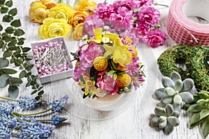 Easter floral arrangement in white egg shell