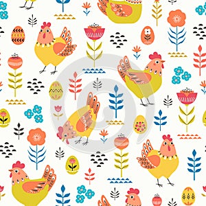 Easter folk pattern with hens and eggs