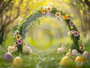 Easter forest with chicken. Ai generated