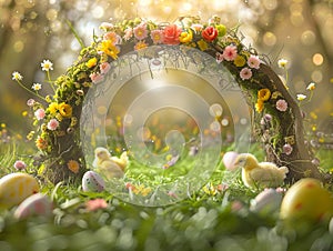 Easter forest with chicken. Ai generated