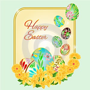 Easter frame Easter eggs and daffodils vector