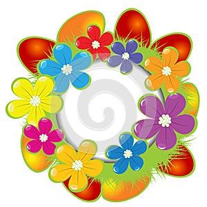 Easter frame with eggs and flowers