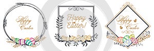 Easter frames decorated with herbs, flowers and Easter eggs.
