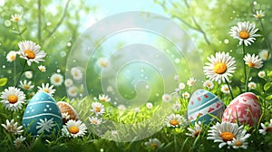 Easter Garden Illustration with Copyspace AI Generated