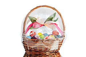 Easter gift basket with multicolor eggs