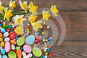 Easter glazed cookies and daffodils.