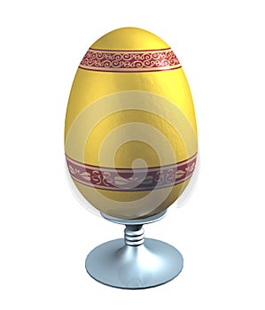 Easter golden egg with decorations, isolated on white background, 3d illustration