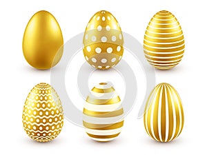 Easter golden egg. Traditional spring holidays in April or March. Sunday. Eggs and gold.Big set