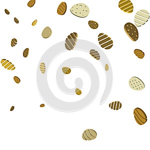 Easter golden eggs background. 3d gold eggs confetti. Vector ill