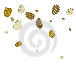 Easter golden eggs background. 3d gold eggs confetti. Vector ill