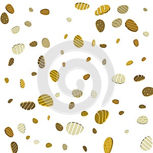 Easter golden eggs background. 3d gold eggs confetti. Vector ill