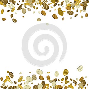 Easter golden eggs background. 3d gold eggs confetti. Vector ill