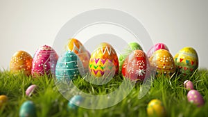 easter with grass and colorfull easter eggs png white background