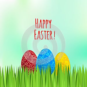Easter green background with ornament eggs