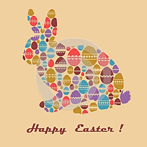 Easter greeting card with bunny and eggs