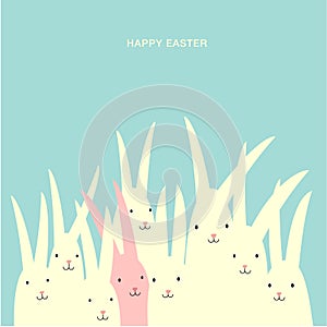 Easter greeting card design with large group of bunnies