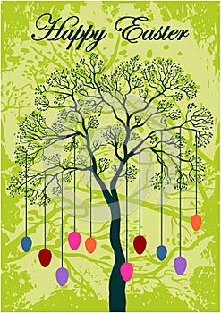 Easter greeting card, eggs on the branch