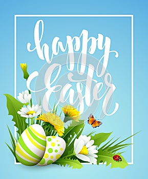 Easter greeting. Lettering Flower Egg. Vector illustration