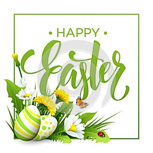 Easter greeting. Lettering Flower Egg. Vector illustration