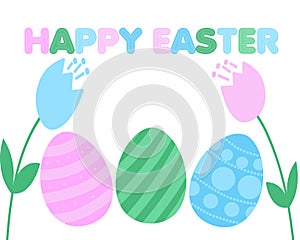 Simple illustration for Easter two flower eggs and congratulation