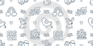 Easter hand drawn doodle seamless pattern