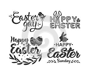 Easter hand drawn lettering logo vector illustration set with traditional symbols holiday