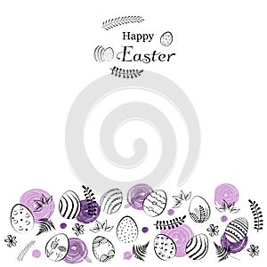 Easter hand drawn pattern with white eggs