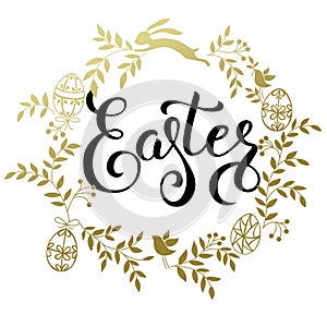 Easter handwritten calligraphic vector illustration with golden