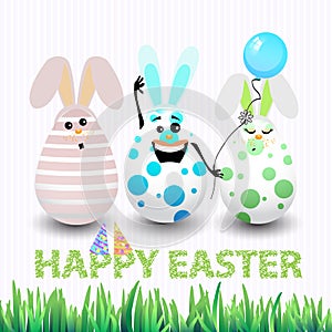 Easter happy three eggs funny waving hand greeting