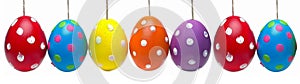 Easter holiday celebration banner panorama greeting card - Set collection of colorful painted dotted hanging easter eggs, AI