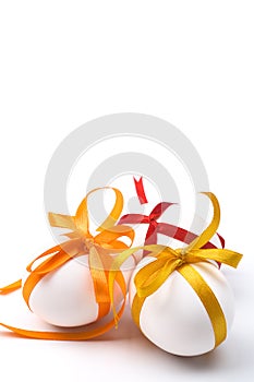 Easter holiday eggs with colorful bows