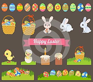 Easter holiday flat style icon set