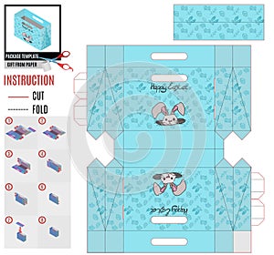 Easter holiday package template with a rabbit in a mink