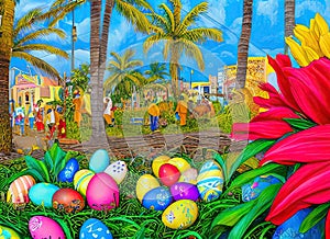 Easter Holiday Scene in San Miguelito,Panamá,Panama.