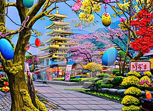 Easter Holiday Scene in Sendai,Miyagi,Japan.