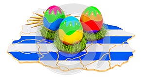 Easter holiday in Uruguaya, Easter eggs on the Uruguayn map. 3D rendering photo