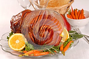Easter honey glazed ham with carrots