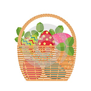 Easter icon with basket full of colored eggs.