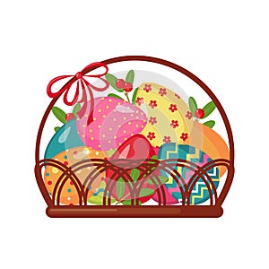 Easter icon with basket full of colored eggs.