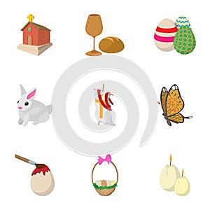 Easter icons set, cartoon style
