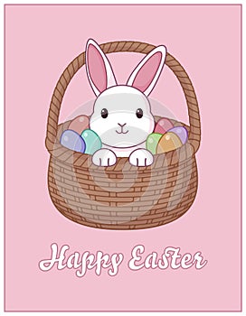 Easter illustration with bunny basket and easter eggs