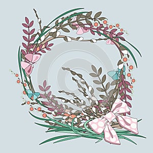 Easter illustration in cartoon style, kawaii color. Symbols of Catholic Easter, spring holiday. Flat design for creating