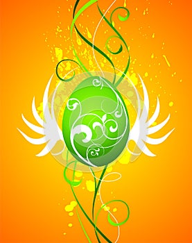 Easter illustration with green painted egg