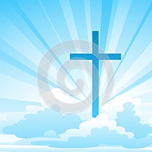 Easter illustration. Greeting card with cross and clouds.