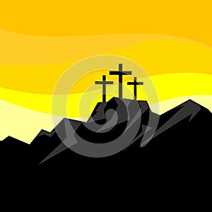 Easter illustration. Three crosses on Calvary