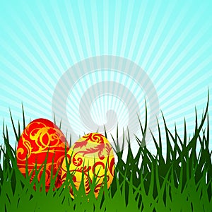Easter illustration with two painted egg