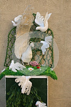 Easter image: doves on the grass with flowers
