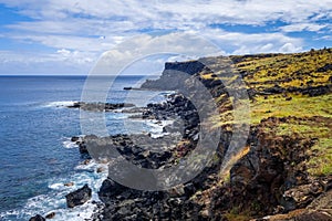 Easter island cliffs and pacific ocean landscape